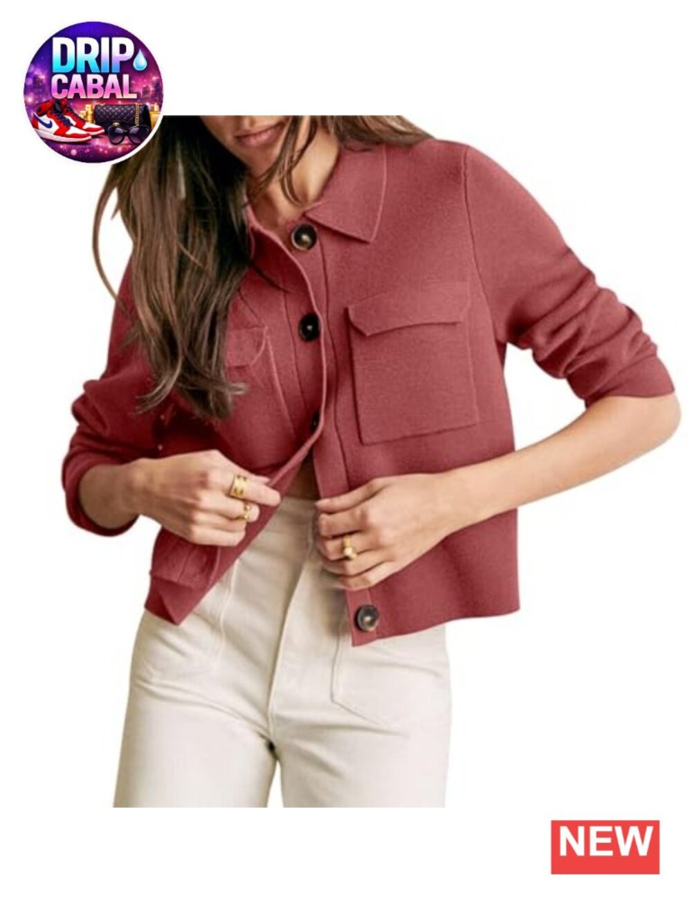 Merino Wool Cropped Cardigan Button Down Knit Sweater with Pockets